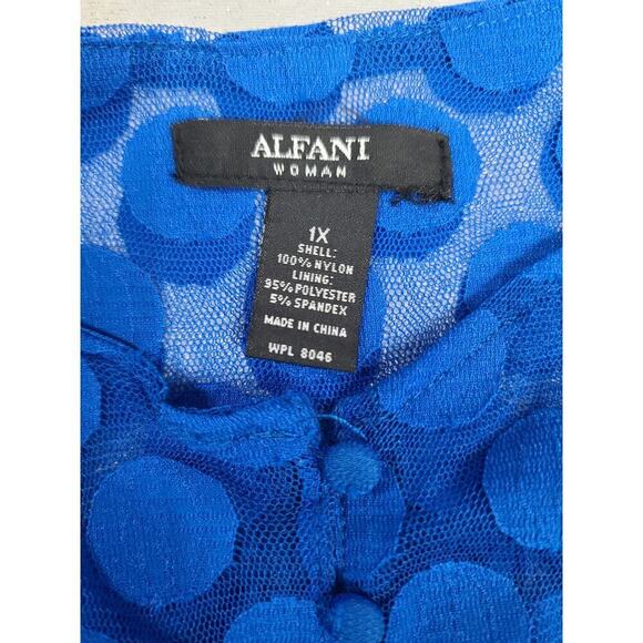 Alfani Crochet sleeve detail polka-a-dot Woman blouse blue Size 1X Office boho - Picture 6 of 7